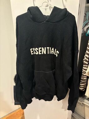 Essentials Black Crew Sweater with White ESSENTIALS Script